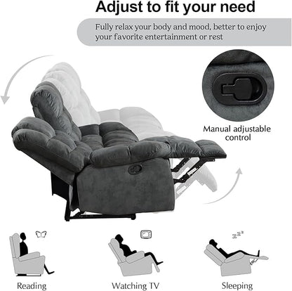 CANMOV Manual Reclining Sofa, 3 Seat Recliner Sofa with Armrest and Overstuffed Backrest, Couch Set for Living Room, Bedroom, Office, Grey