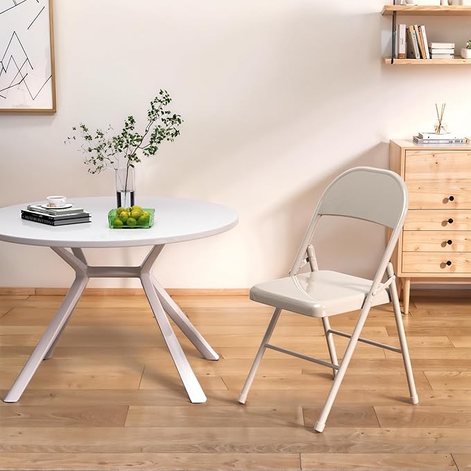 VECELO Metal Folding Chairs 4 Pack, Double Hinged Steel Frame Easy Foldable&Stackable for Office Kitchen Dinning Wedding Patio and Garden