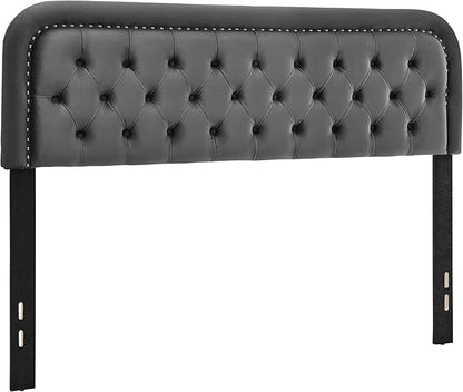 Tufted Upholstered Headboard,Button Solid Wood HeadBoards with Adjustable Height,Modern Performance Velvet Bed Head Boards,Easy Install&Nailhead (Grey, Full)