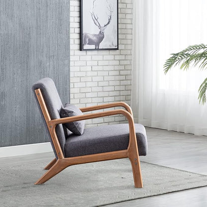 INZOY Mid-Century Modern Accent Chair Set of 2, Dark Grey Living Room Chairs with Waist Cushion, Upholstered Reading Armchair for Bedroom Sunroom