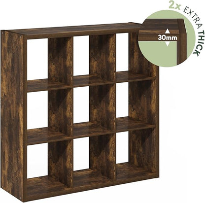 Furinno Cubicle Book Shelf, 9-Cube Thick Frame Bookshelf, Reversible Bookcase with Open Back, 14.6 x 43.8 x 43.8, for Living Room, Bedroom, Home Office, Amber Pine