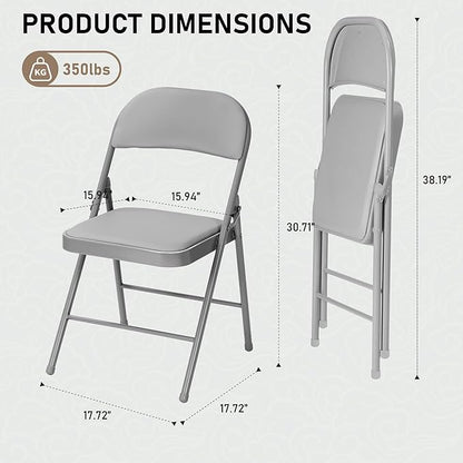 SEALAMB 30 Pack Grey Folding Chairs with Padded Seats & Cushion, Durable Metal Foldable Chairs for Wedding Party, Commercial Chairs for Office School Church Events, 330lb Capacity (Grey-PU, 30 Pack)
