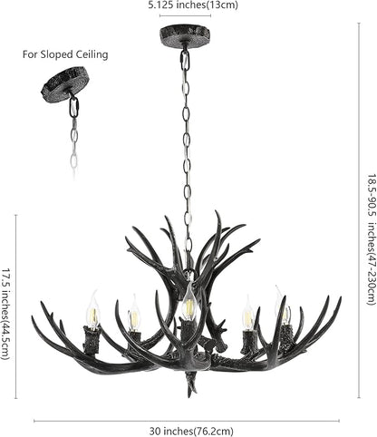 JONATHAN Y JYL6300C Eldora 30" Adjustable Resin Antler 5-Light LED Chandelier, Glam, Rustic,Cottage,Transitional, Dimmable Dining Room, Living Room, Kitchen, Foyer, Bedroom, Black