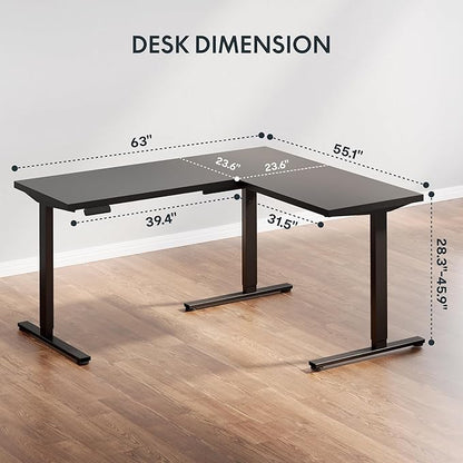 SANODESK L Shaped Electric Standing Desk with Drawer, 63 Inch Ergonomic Adjustable Height Desk with Storage, Corner Desk Sit Stand up Computer Table for Work Office Home, Black