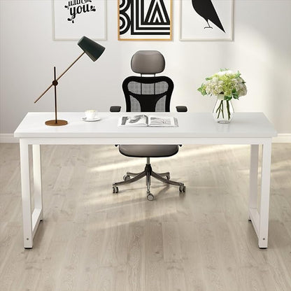 Tribesigns Computer Desk, 55 inch Large Office Desk Computer Table Study Writing Desk for Home Office, White + White Leg