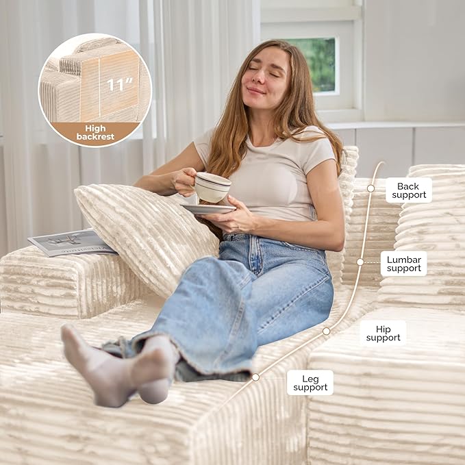 131'' Cloud Sectional Couches with Chaise Lounge, U-Shaped No Assembly Required Deep Seat Modular Sofa for Living Room 1PCS, Bedroom