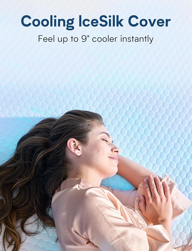 Queen Mattress Firm, 12 Inch Cooling Gel Memory Foam Mattress, Back Pain Relief, Cooling Ice Silk Cover, Bed Mattress in Box, CertiPUR-US Certified