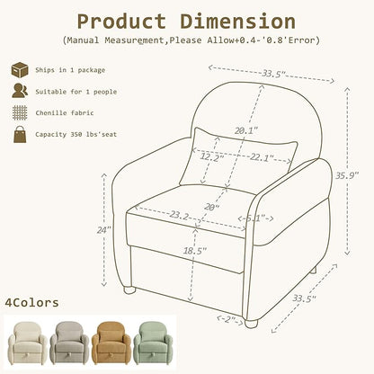 33.5" Mordern Accent Chairs,Reading Chair with Storage,Single Sofa in Chenille Fabric for Living Room, Bedroom and Compact Spaces. (Ginger Yellow)