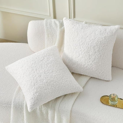 FUTEI Cream White Throw Pillow Covers 22x22 Inch Set of 2,Furry Faux Fur Teddy Boucle Textured Cushion Covers,Soft Fluffy Decorative Pillow Case,Home Decor for Couch Bed Living Room Office Car