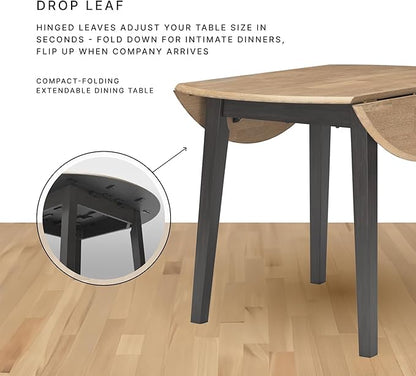 Signature Design by Ashley Berringer Dining Room Round Drop Leaf Table, Rustic Design, Seats 4, Hinged Extension Leaves, Small Space Solution, 42" W x 42" D x 30.63" H, Rustic Brown