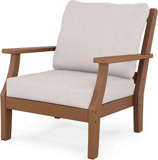 Martha Stewart by POLYWOOD® Chinoiserie Deep Seating Chair in Teak/Dune Burlap