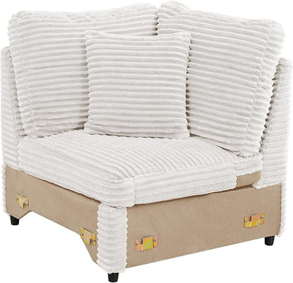 Modern Corner Sofa Seat with 2 Pillows for Modular Sectional Couch for Living Room-White