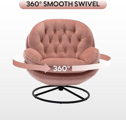 360° Swivel Modern Velvet Accent Chair with Ottoman | Mid-Century Button Tufted Lounge Chair for Living Room & Bedroom, Pink