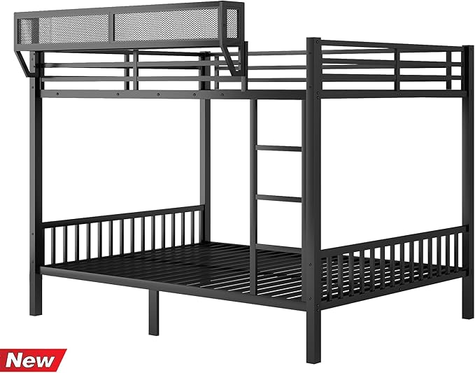 Latest Upgrade & Stronger Steel Queen Over Queen Bunk Bed, Heavy Duty Thickened More Rust-Proof Metal Bunk Queen Bed with Enhanced Legs & Slats (Easier Assembly)