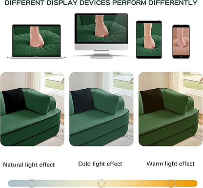 Cloud Sectional Sofa Modern Boneless Couch for Living Room, Comfy Deep Seat Comfy Teddy Fabric Double Sofa Chaise No Assembly Required (Green, 77.2" Double Chaise Lounge)