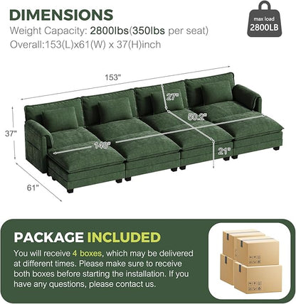 ELUCHANG Oversized 153" Modular Sectional Sofa, Comfy Deep Seat Cloud Couch Sleeper Sofa Bed, 8 Seat Modern Couch with Removable Cover for Living Room, Apartment, DIY Combination, Chenille Olive Green