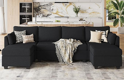 114.17" Modular Sectional Sofa, 6 Seat Sectional Couches with Storage, Memory Foam, Convertible Modular Couch for Living Room, U Shaped Comfy Modular Sofa with Chaise, Black
