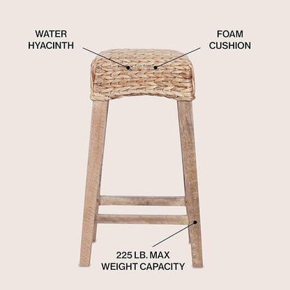 JONATHAN Y CSL1101B Maui 25.5" Rustic Bohemian Hyacinth/Wood Backless Counter Stool for Home, Kitchen, Dining Room, Workspaces, Cafes and Resturants, Natural Woven Seat with Natural Wood Frame