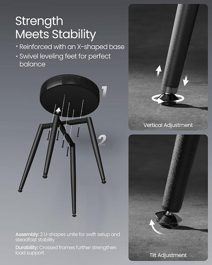 VASAGLE EKHO Collection - Dining Chairs Stools Set of 4, Upholstered Kitchen Chairs, Vanity Stools, Synthetic Leather with Stitching, Mid-Century Modern, 19-Inch Tall, Easy Assembly, Ink Black