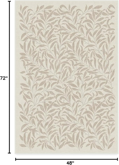 RUGGABLE x Morris & Co Washable Area Rug– Pure Willow Boughs Natural 4x6, Stain-Resistant, Non-Slip–Medium Machine Washable Rugs for Living Room, Bedroom, Hallway, Entryway & Office–with Standard Pad