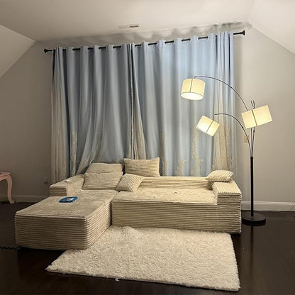 Kingdura 105.5'' Cloud Sectional Couch with L-Shape Chaise, Beige Modern Modular Sofa with Deep Seat, Corduroy Fabric, No Assembly Required, Upholstered Couches for Living Room Bedroom
