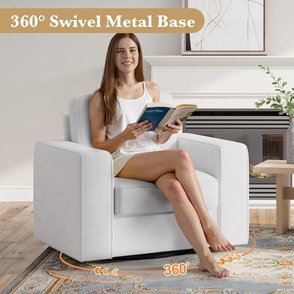 Swivel Accent Sofa Chair, FSC Certified Sofa Armchairs with Extra Wide Mid-Century Modern 1pcs for Living Room, Bedroom, Office, White