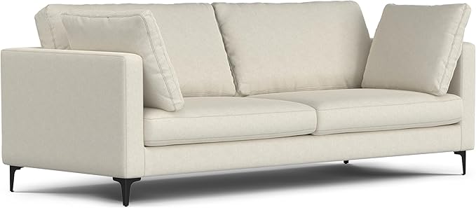 SIMPLIHOME Ava Sofa in 100% Recycled Polyester Tightly Woven Performance Fabric, Cream, 90-inches Wide, Handcrafted Mid-Century Modern Style Sofa for Living Room or Couch for Family Room