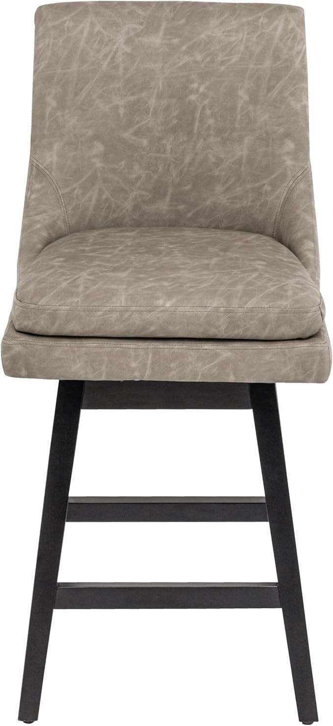 Bar Stool, PU Leather Barstool, 26 Inch Upholstered Counter Stools with 14.2" High Back and Footrest, Swivel Counter Height Barstools for Kitchen Island Home Bar Greige