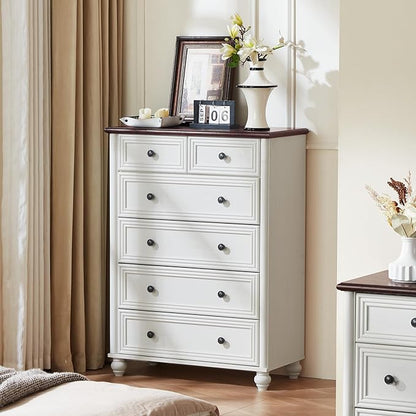 Farmhouse Dressers and Night Stand Set of 3, Wood 43.5'' Tall Dresser and 18'' Wide Chest of Drawers, Roman Column Nightstand Set of 2, Bedroom Furniture Dresser Suites for Living Room, Hallway, Home
