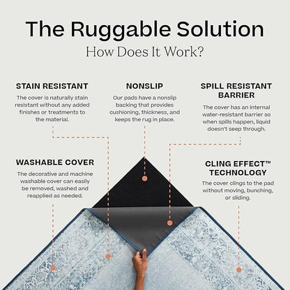 RUGGABLE Washable Vintage Area Rug – Kamran Hazel 5x7, Stain-Resistant, Non-Slip – Medium Machine Washable Rugs for Living Room, Bedroom, Hallway, Entryway & Office–with Standard Pad