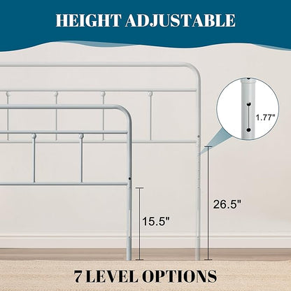 Metal Headboard Queen Size, Sturdy and Durable Iron Queen Headboard Only Adjustable Height from 34” to 44”, Victorian Vintage Bed Headboards, Farmhouse Head Board, Bed Frame Mount Grey