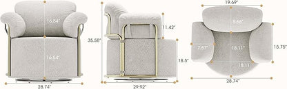 KEIKI Modern Comfy Swivel Accent Reading Chair, 360°Round Upholstered Barrel Armchair Single Club Lounge Sofa Chairs for Living Room,Bedroom, Office,Beige