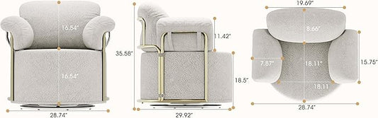 KEIKI Modern Comfy Swivel Accent Reading Chair, 360°Round Upholstered Barrel Armchair Single Club Lounge Sofa Chairs for Living Room,Bedroom, Office,Beige