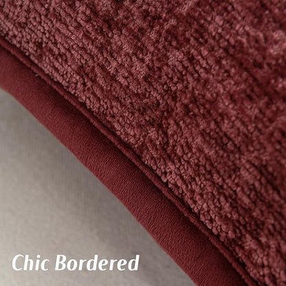 FUTEI Burgundy Chenille Throw Pillow Covers 20x20 Inch Set of 2,Soft Cozy Bound Edge Design Cushion Case,Home Decor for Couch Bed Living Room