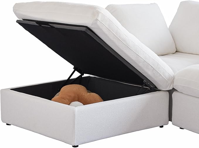 Cloud Modular Sectional Sofa with Storage Ottoman,160.6" Down Filled Comfort L Shaped Sofa Couch for Living Room,Minimalist Wide Deep Seat Convertible Couches,4 Seater and 1ottoman,White