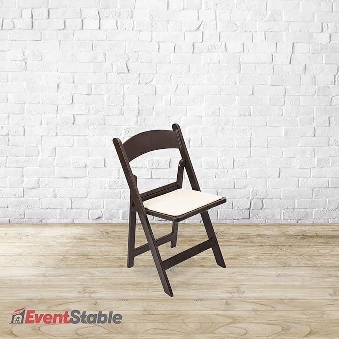 EventStable Titan PRO Resin Folding Chair - Dark Brown Indoor/Outdoor Lightweight Foldable Chair - Vinyl Padded Folding Chair for Weddings Parties Events - 50 Pack