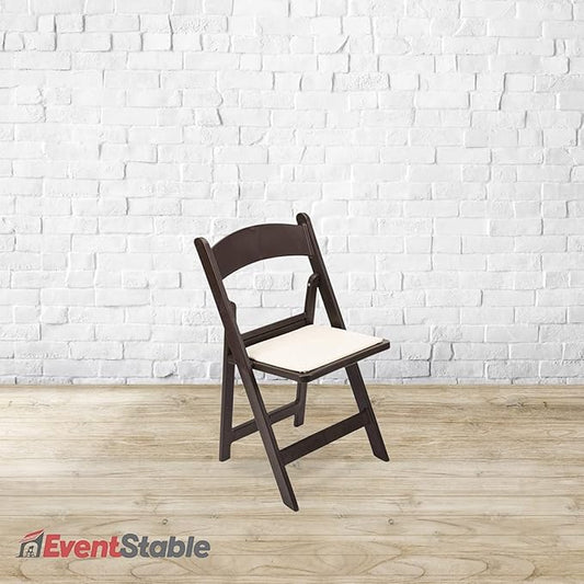 EventStable Titan PRO Resin Folding Chair - Dark Brown Indoor/Outdoor Lightweight Foldable Chair - Vinyl Padded Folding Chair for Weddings Parties Events - 50 Pack