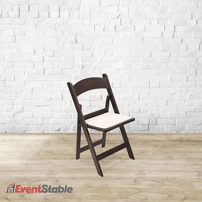 EventStable Titan PRO Resin Folding Chair - Dark Brown Indoor/Outdoor Lightweight Foldable Chair - Vinyl Padded Folding Chair for Weddings Parties Events - 100 Pack