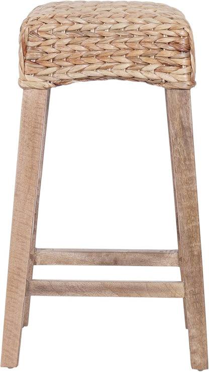 JONATHAN Y CSL1101B Maui 25.5" Rustic Bohemian Hyacinth/Wood Backless Counter Stool for Home, Kitchen, Dining Room, Workspaces, Cafes and Resturants, Natural Woven Seat with Natural Wood Frame