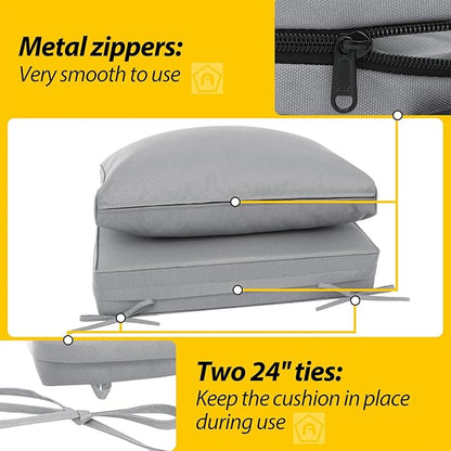 AAAAAcessories Outdoor Deep Seat Cushions, Waterproof, Fade-Resistant Patio Furniture Replacement Cushions, 24" x 24" x 5" + 24" x 13.5", Set of 4, Gray