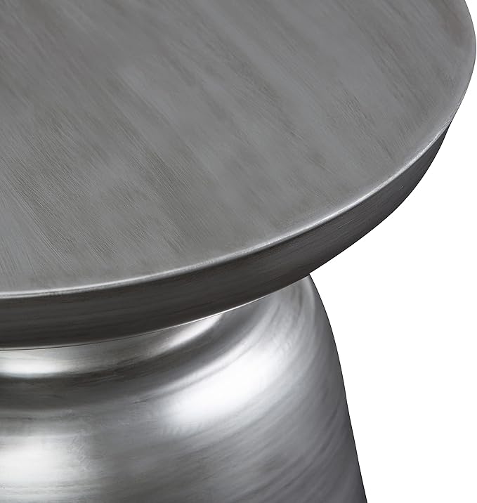 SIMPLIHOME Toby Metal Table - 17 inch Wide Solid Iron Drum Accent Table in Silver, Industrial Side or End Table for Living Room, Bedroom or Entryway with Sculptural Design, Assembled