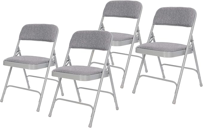 OEF Furnishings OEF2200 Series Heavy-Duty Premium Fabric Padded Upholstery Double-Hinged Folding Chairs (4-Pack, Slate Gray)