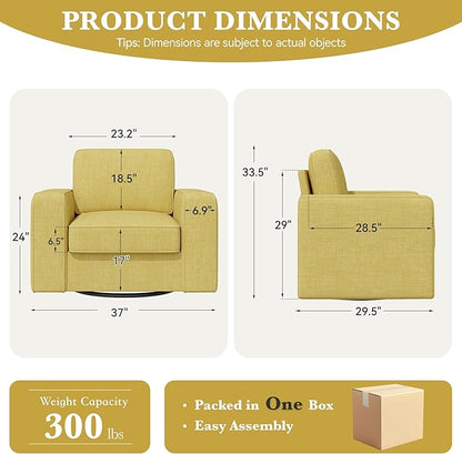 36'' Width Wide Swivel Accent Sofa Chair Set of 2, 360 Degree Rotation Oversized Wingback Armchair Linen Fabric Single Thick Cushion Soft Living Room, Office Yellow