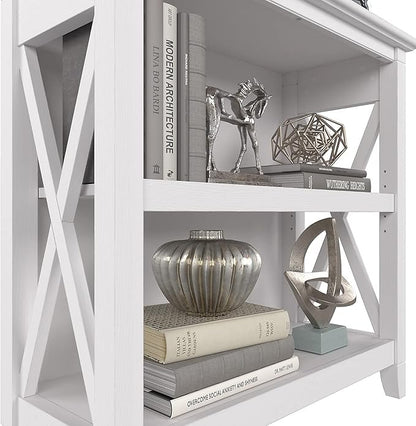 Bush Furniture Key West Small 2 Shelf Bookcase in Pure White Oak, Compact Home Organizer, Vertical Storage Solution, Bookshelf for Office or Living Room