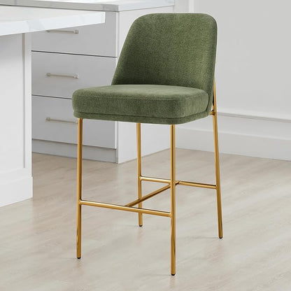 CHITA Counter Height Bar Stools Set of 2, FSC Certified Metal Barstools for Kitchen Island, 27" H Seat Height, Fabric, Green