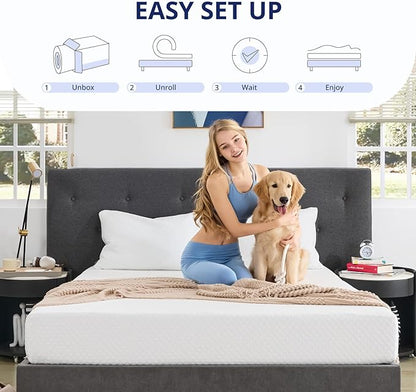 Full Size Mattress 6 Inch Green Tea Memory Foam Mattress for Cool Sleep & Pressure Relief, Medium Firm Feel, Fiberglass Free, Bed in a Box, Removable Washable Cover, CertiPUR-US Certified