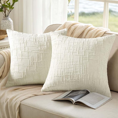 decorUhome Christmas Cream White Chenille Throw Pillow Covers 26x26 Set of 2 Thick Textured Slubby Couch Pillow Covers Farmhouse Accent Modern Neutral Decorative Pillow Cases for Bed Sofa Living Room
