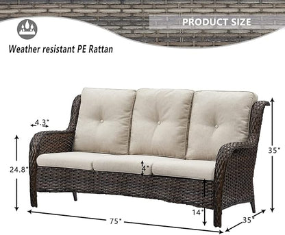 HUMMUH 6 Piece Patio Furniture Set PE Wicker Rattan 3-Seat Outdoor Sectional Sofa with Love Seats,Patio Swivel Chairs,Ottomans Conversation Sets for Garden, Poolside, Backyard