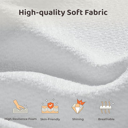 RECCI Cloud Upholstered Full Bed Frame with Headboard, 5 Inch Foam Padded Platform, No Box Spring, Easy Assembly (Off-White)
