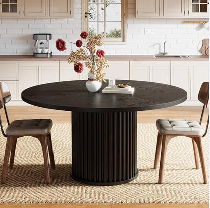 Tribesigns Round Dining Table for 4-6, 47-Inch Modern Circle Kitchen Table with Fluted Round Base, Farmhouse Wood Dinner Table for Dining Room, Kitchen, Living Room, Black